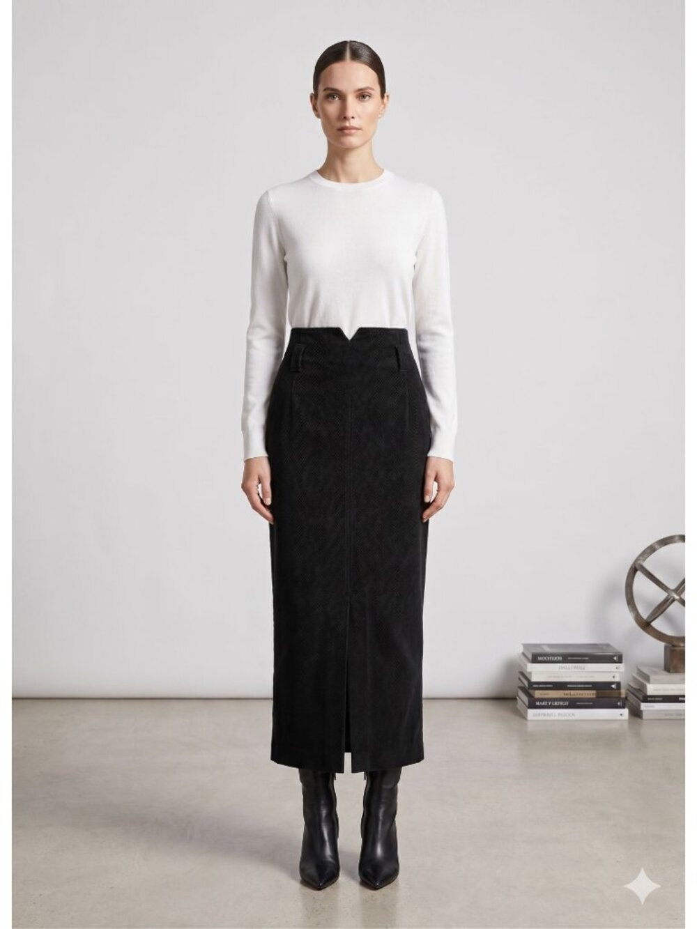 Atelier Sab Black Corduroy Maxi Skirt High Waist Notch Pencil Small S Made Japan
